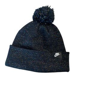 Nike Beanie Knit Pom-Pom Metallic Shimmer Finish Black Youth Adult Fit Ages 7-20